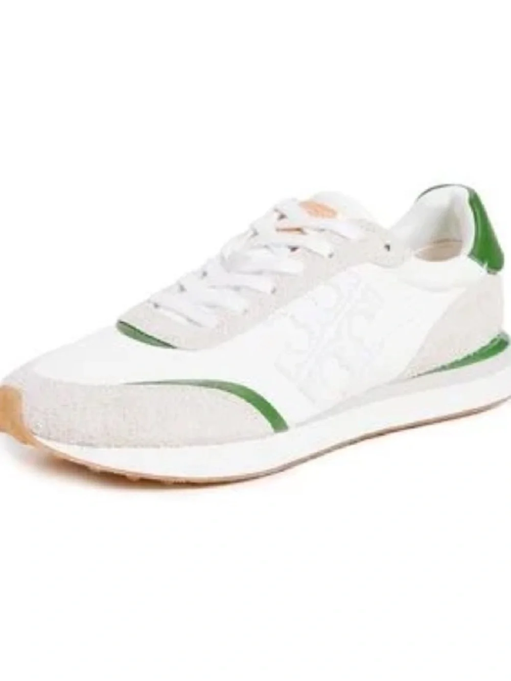 White & Green Leather Suede Sneakers